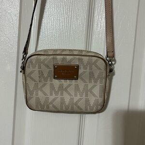 Michael Kors Logo Print Crossbody Bag in Cream and Tan